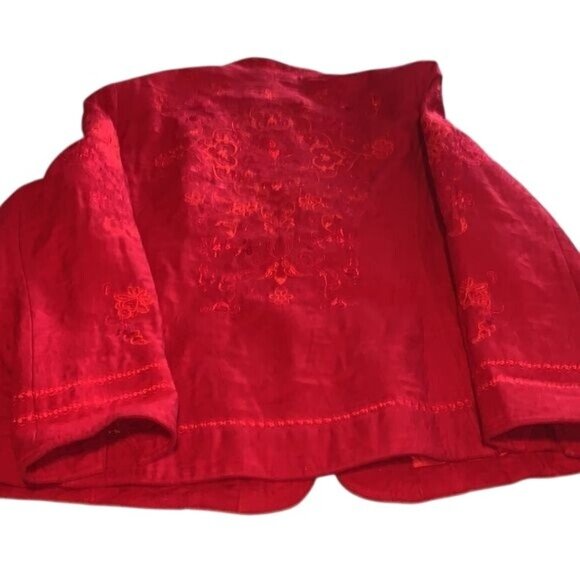 Coldwater Creek Red Embroidered Button-Front Jacket Womens Size 20 Cotton/Polyes - Picture 12 of 14